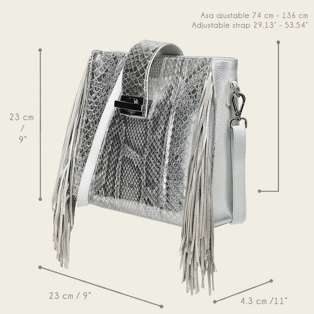 BOD4DPM - Cuadra Silver Fashion Python Skin Tote Bag for Women