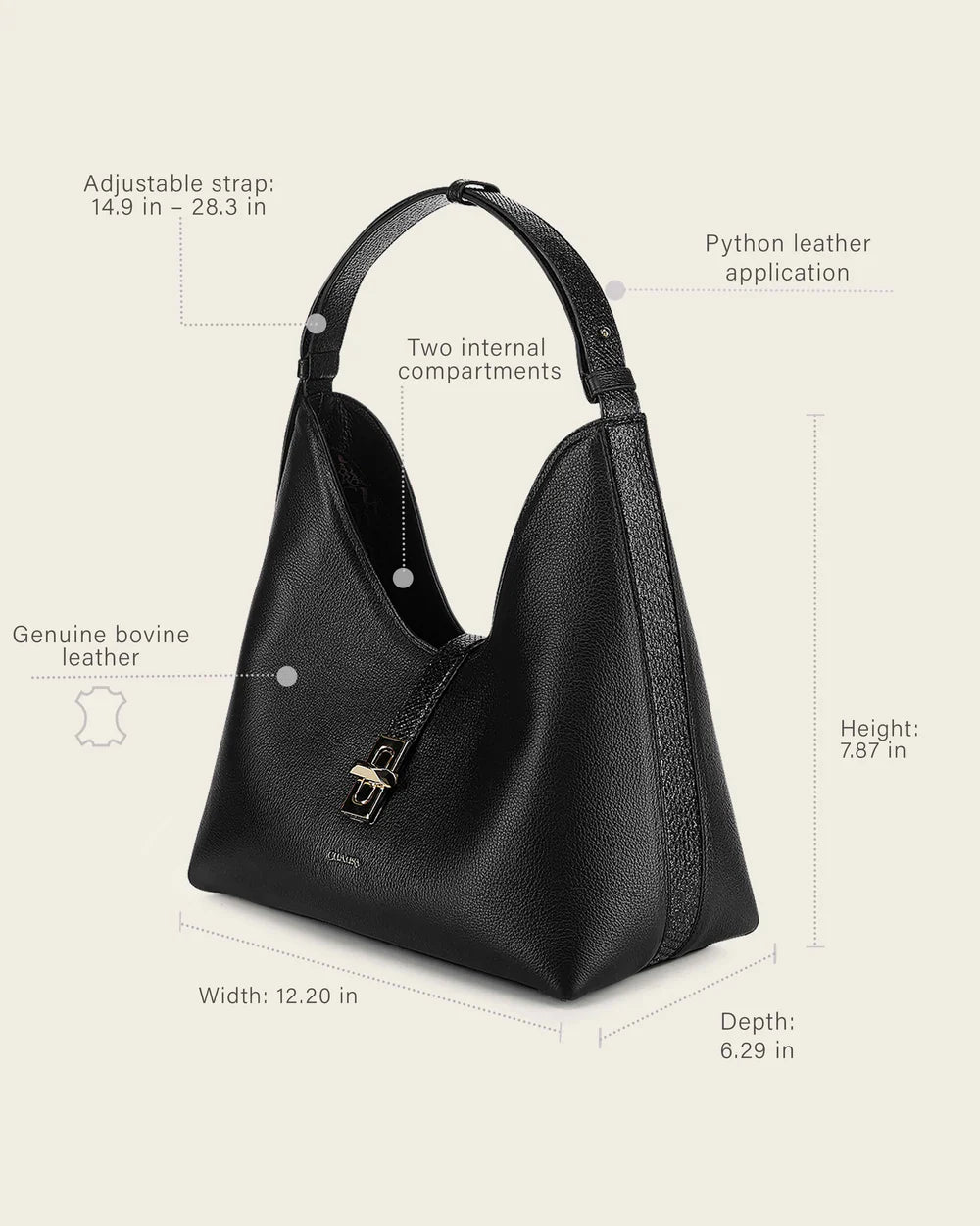 BOD4NPM - Cuadra Balck Fashion Leather Tote Bag for Women