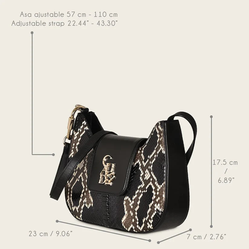 BOD88PI - Cuadra Black Fashion Python Crossbody Bag for Women