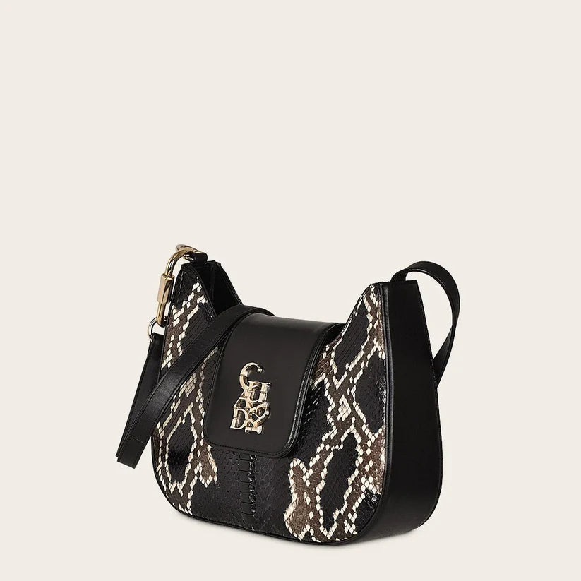 BOD88PI - Cuadra Black Fashion Python Crossbody Bag for Women