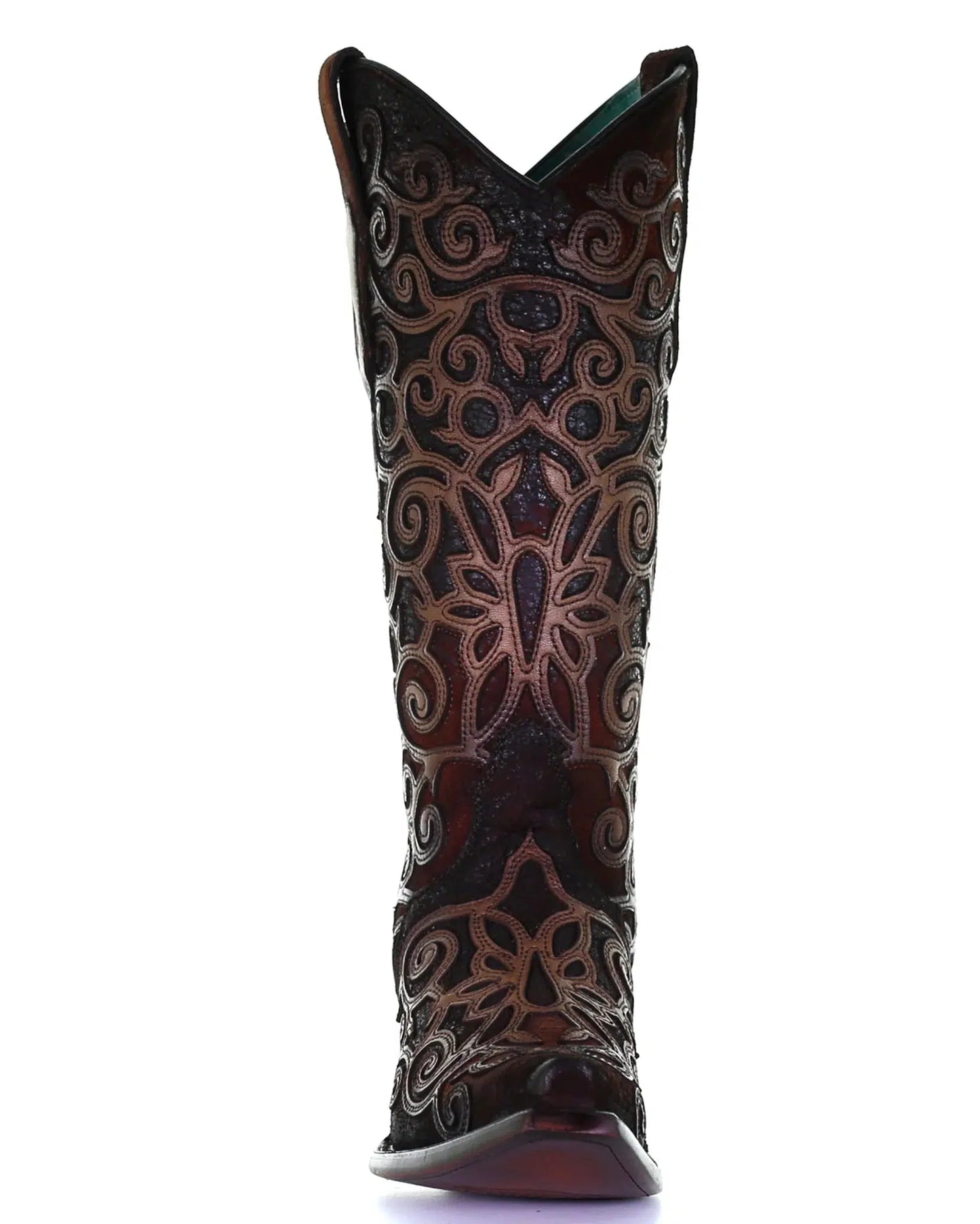 C3744-M Corral brown and red cowhide leather boots for women