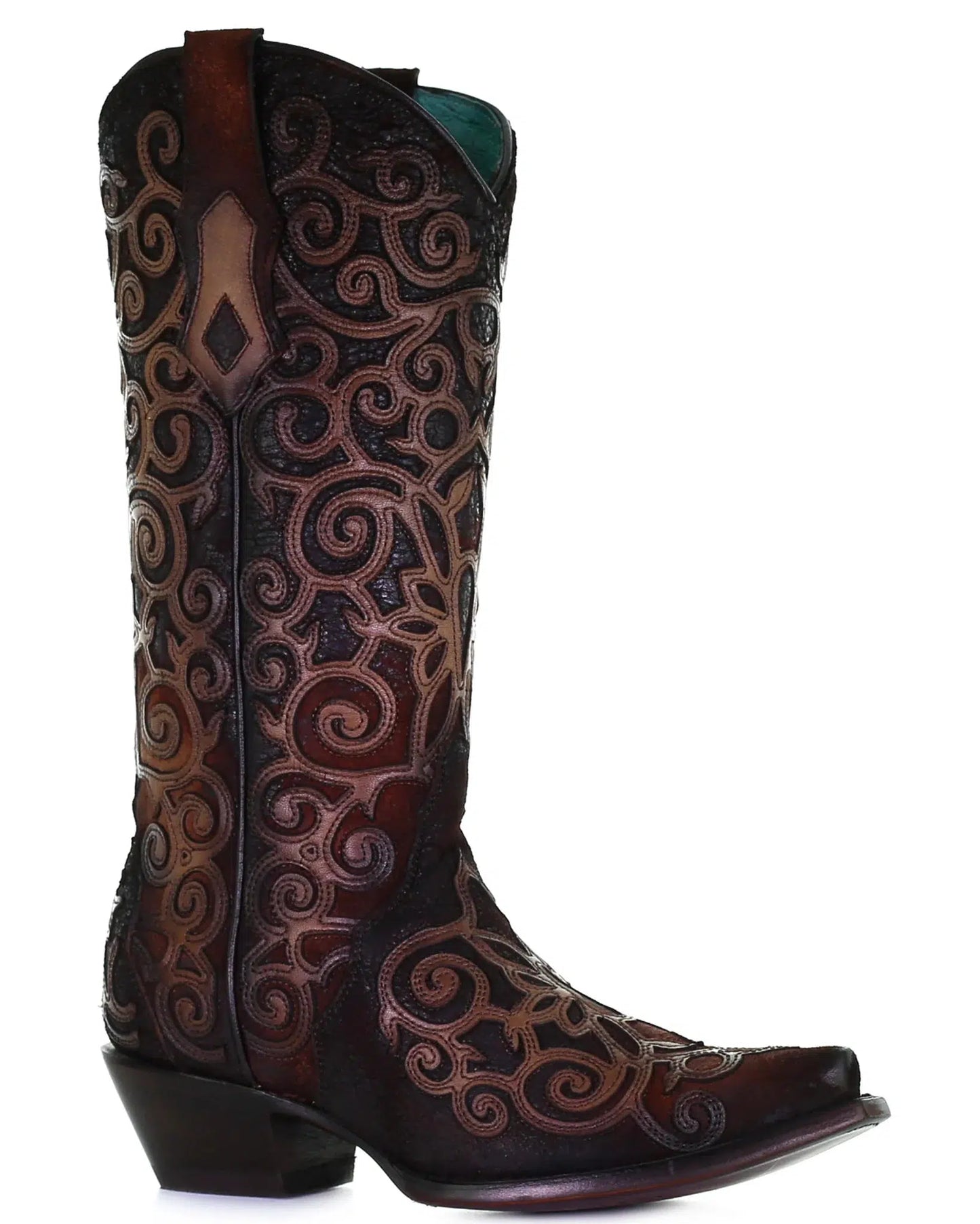 C3744-M Corral brown and red cowhide leather boots for women
