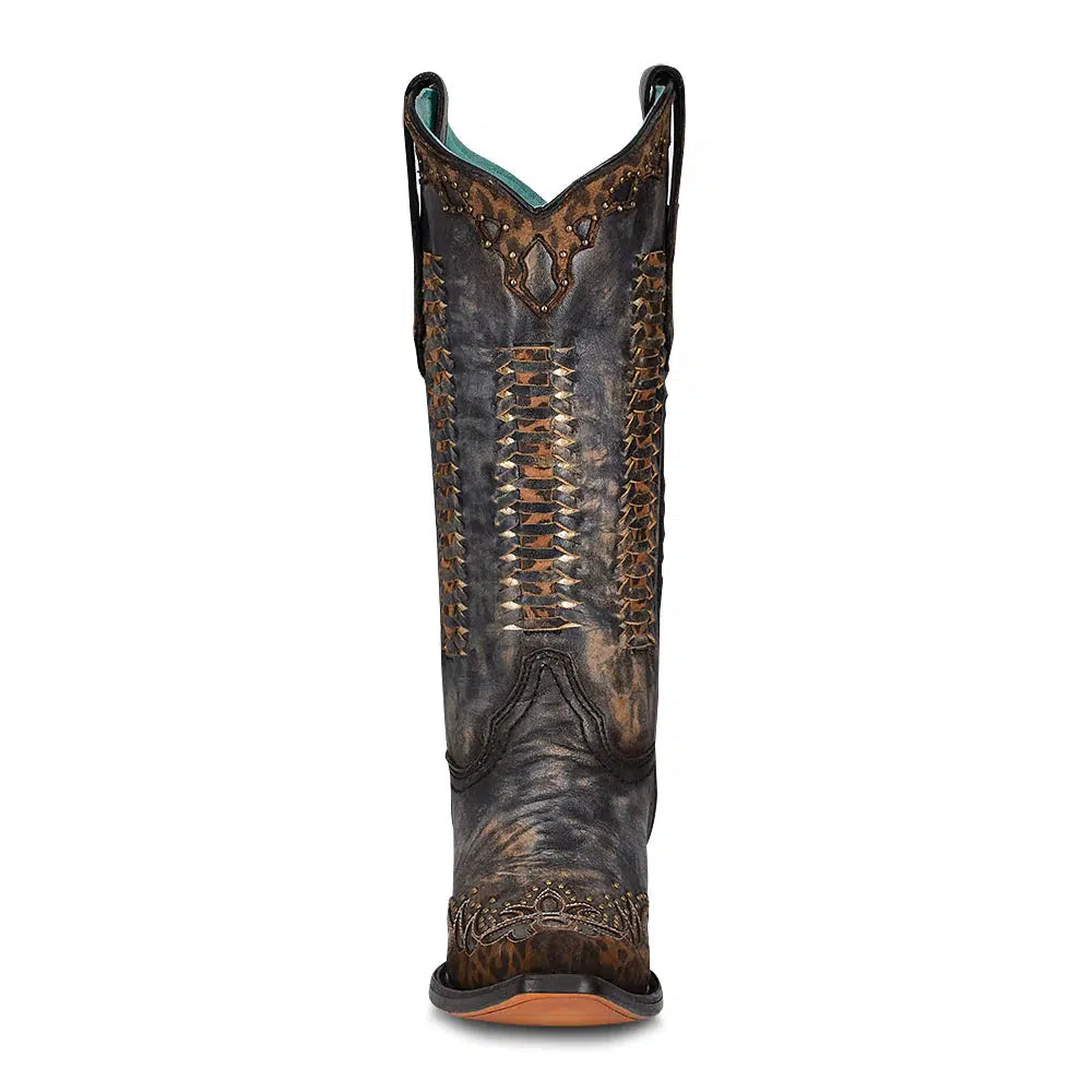 C3881-M Corral black and brown western cowgirl cowhide leather boots for women-Kuet.us