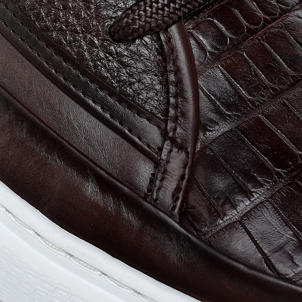 C46LPBI - Cuadra Brown Genuine Alligator Leather Sneakers for Men