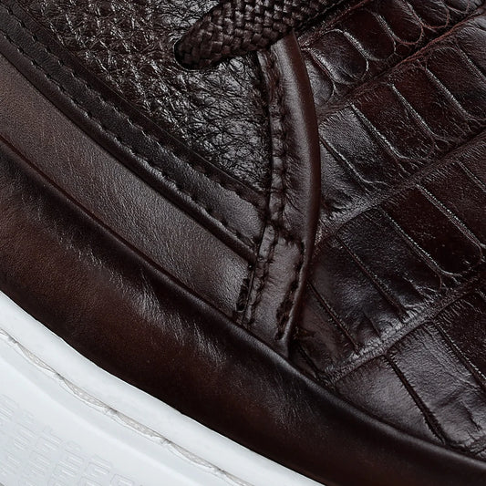 C46LPBI - Cuadra Brown Genuine Alligator Leather Sneakers for Men