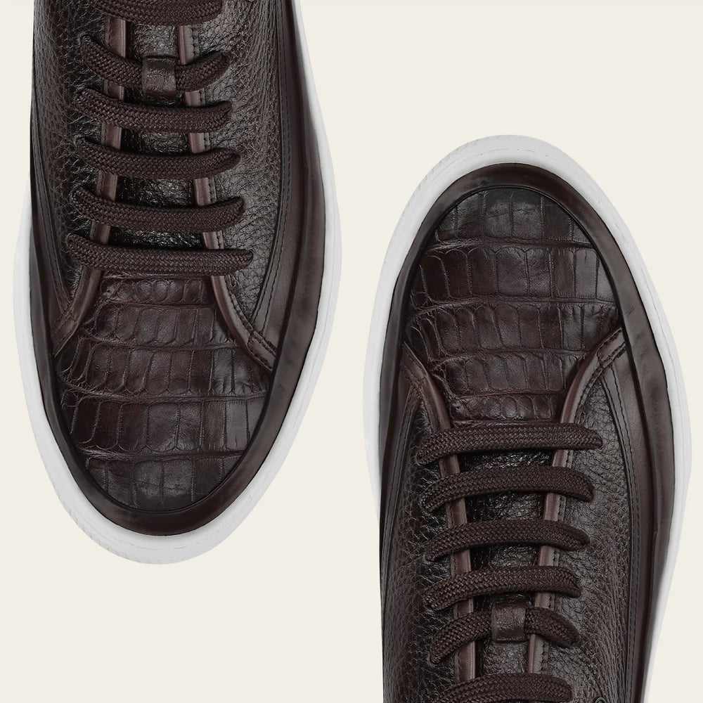 C46LPBI - Cuadra Brown Genuine Alligator Leather Sneakers for Men