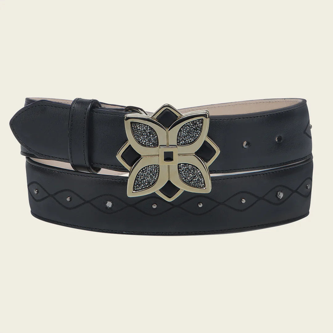 CDA35RS - Cuadra black western cowgirl cowhide leather belt for women