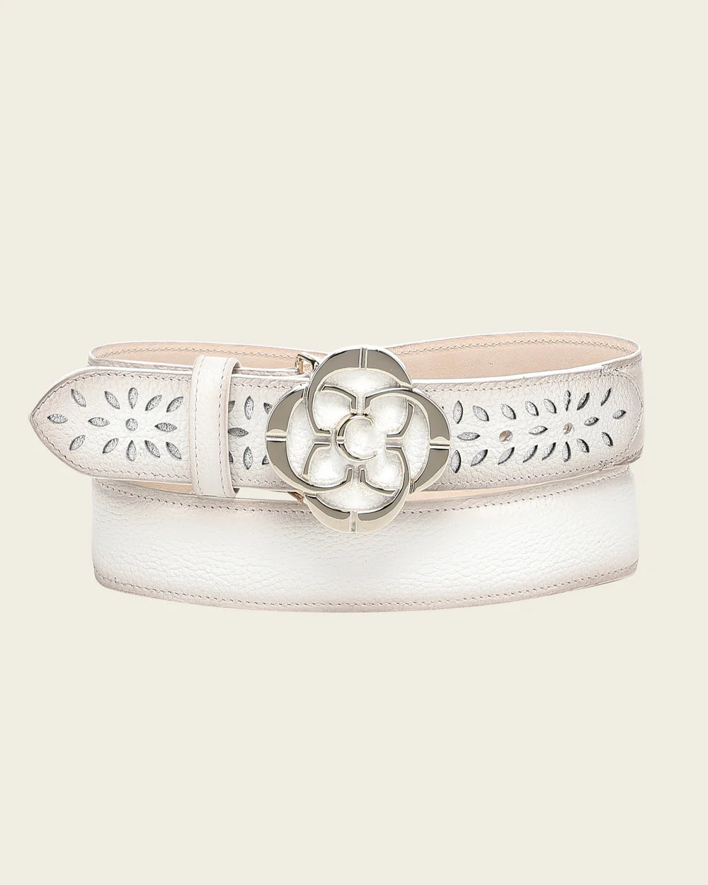 CDA47RS - Cuadra white western cowgirl leather belt for women