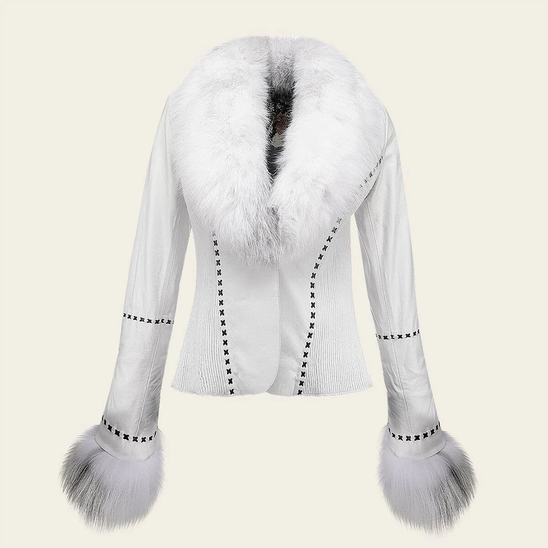 CLEOZT - White women coat with fox fur