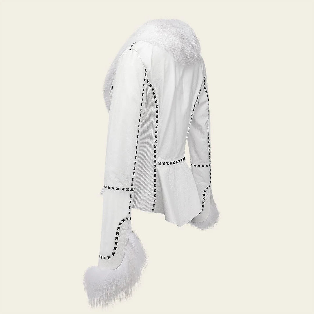 CLEOZT - White women coat with fox fur