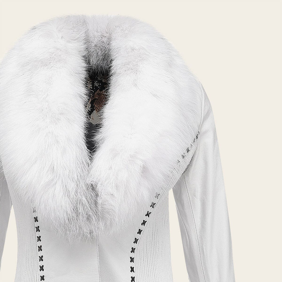 CLEOZT - White women coat with fox fur