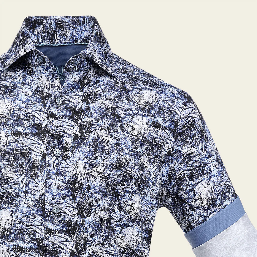 CM02615 - Cuadra indigo fashion casual washed linen abstract shirt for men