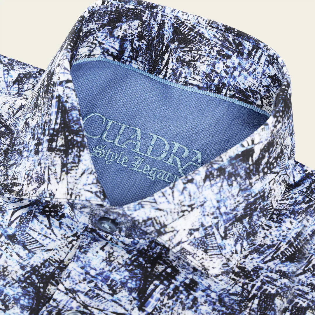 CM02615 - Cuadra indigo fashion casual washed linen abstract shirt for men