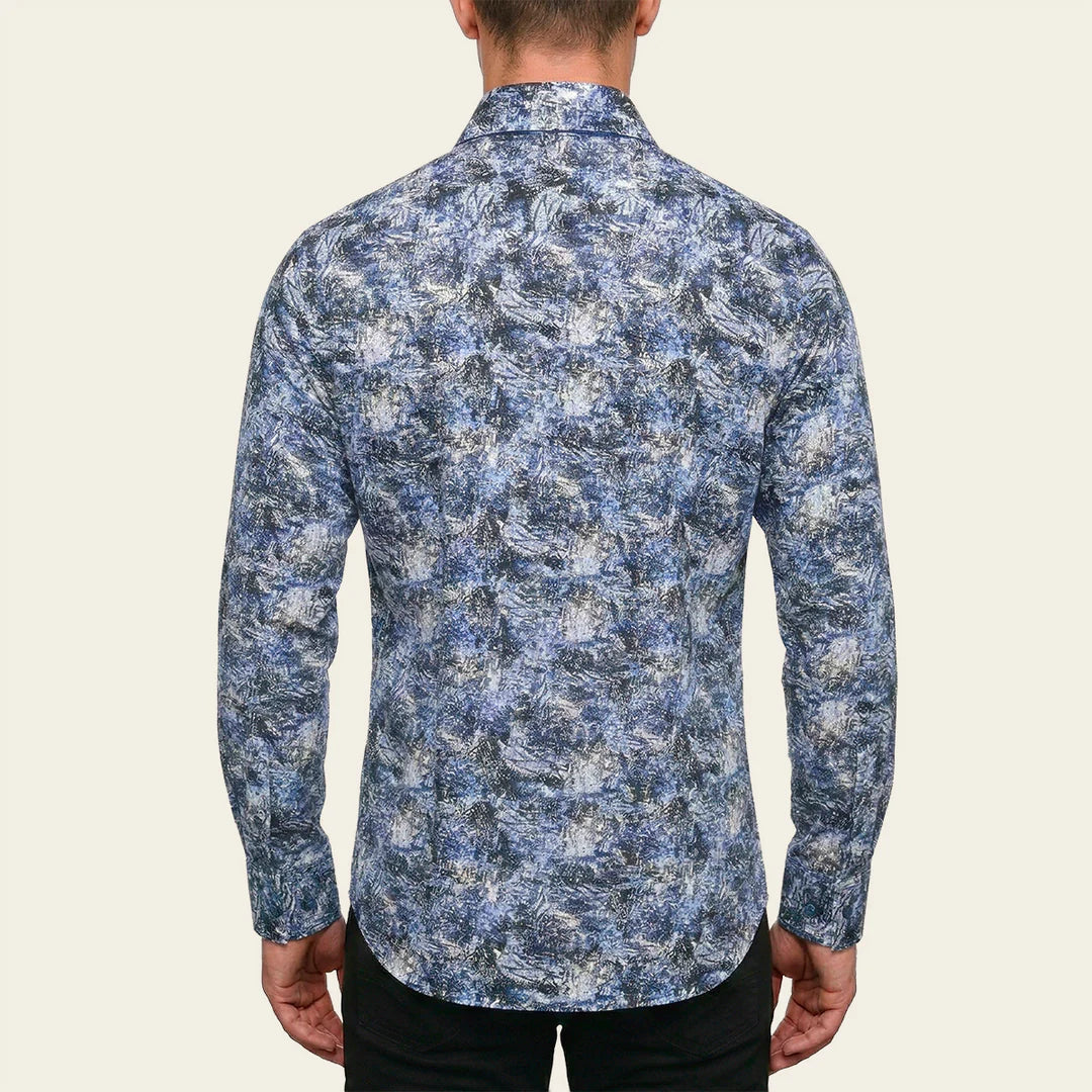 CM02615 - Cuadra indigo fashion casual washed linen abstract shirt for men