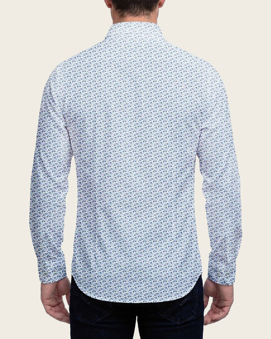 CM03050 - Cuadra aqua geometric micro print fashion shirt for men