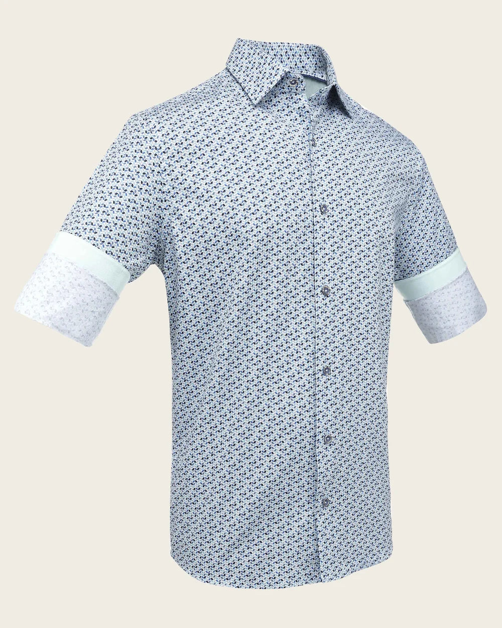 CM03050 - Cuadra aqua geometric micro print fashion shirt for men