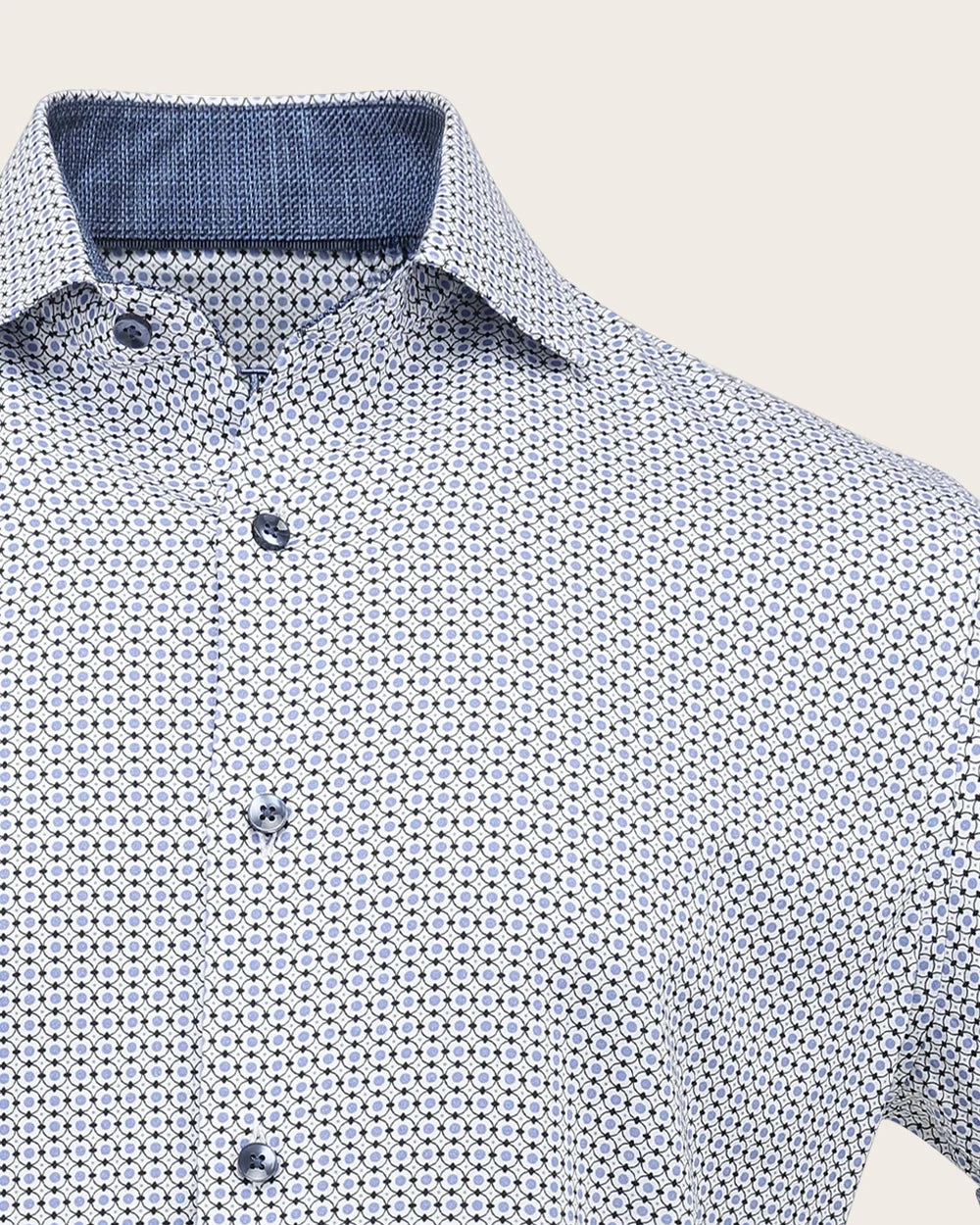 CM04019 - Cuadra blue dot lattice print shirt with chambray trim for men