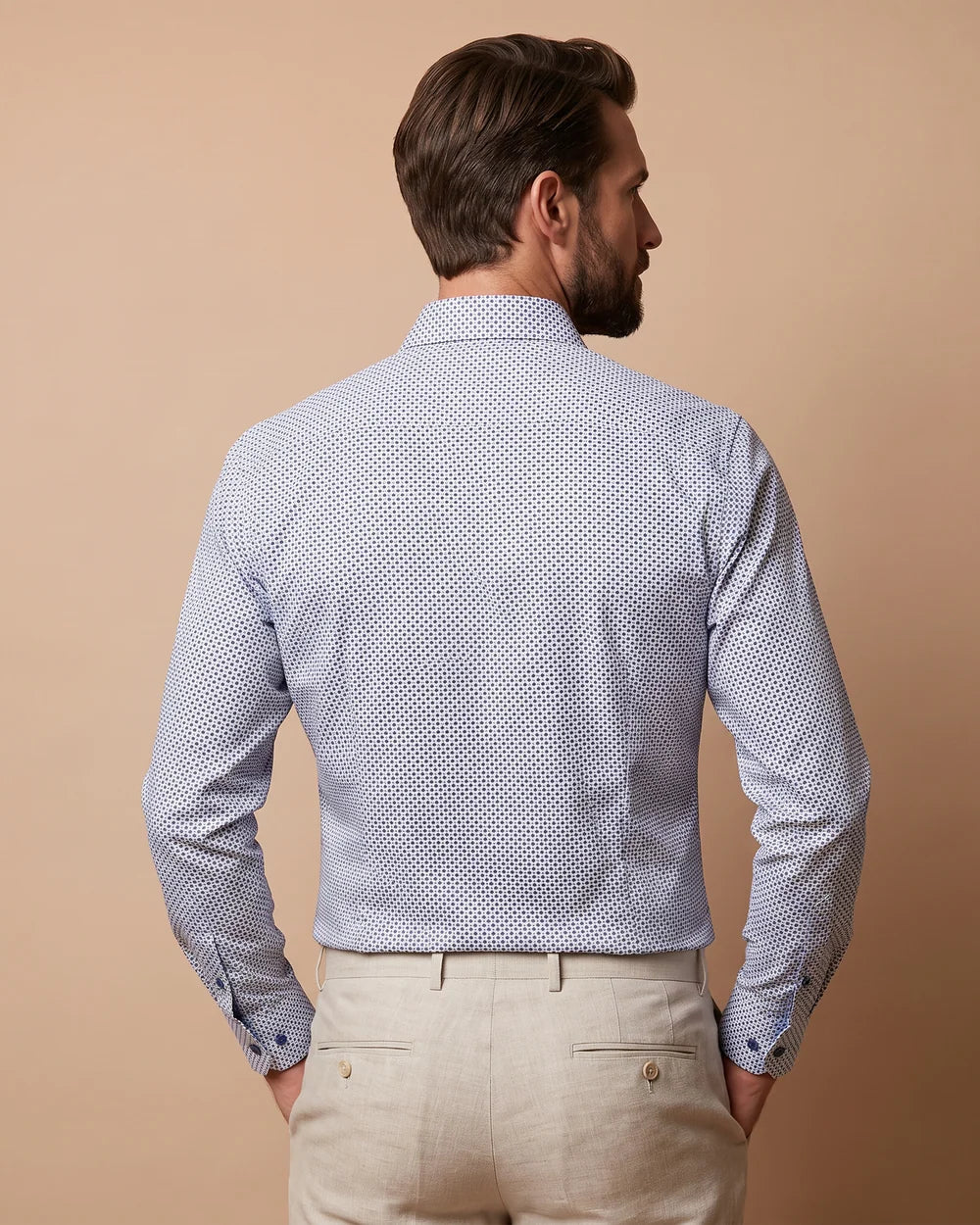 CM04019 - Cuadra blue dot lattice print shirt with chambray trim for men