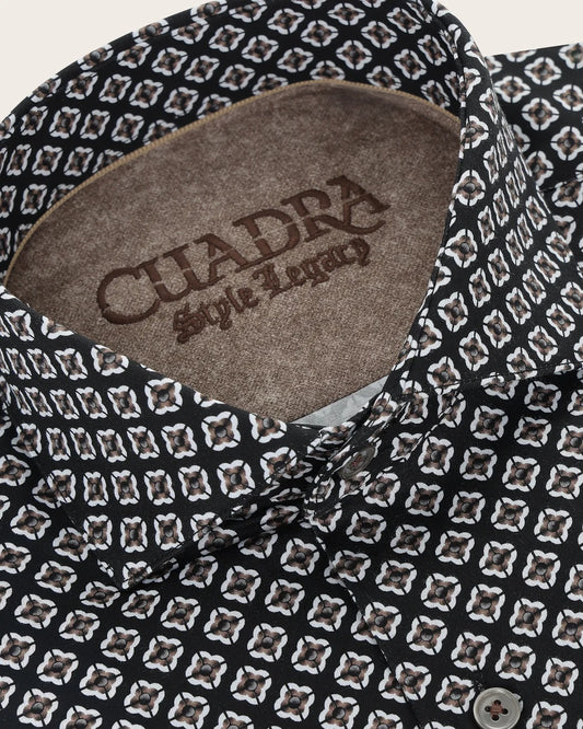 CM04117 - Cuadra brown medallion print long sleeve shirt for men