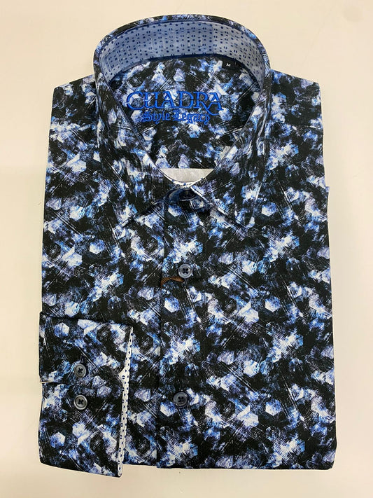 CM08137 - Cuadra Navy Fashion Casual Soft Cotton Paisley Shirt for Men