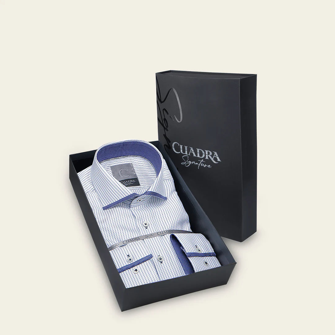 CM0S012 - Cuadra Navy Fashion Casual Soft Cotton Paisley Shirt for Men