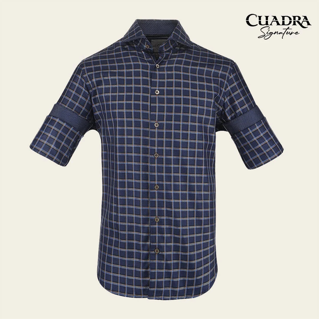 CM0S354 - Cuadra Signature navy fashion soft cotton abstract shirt for men