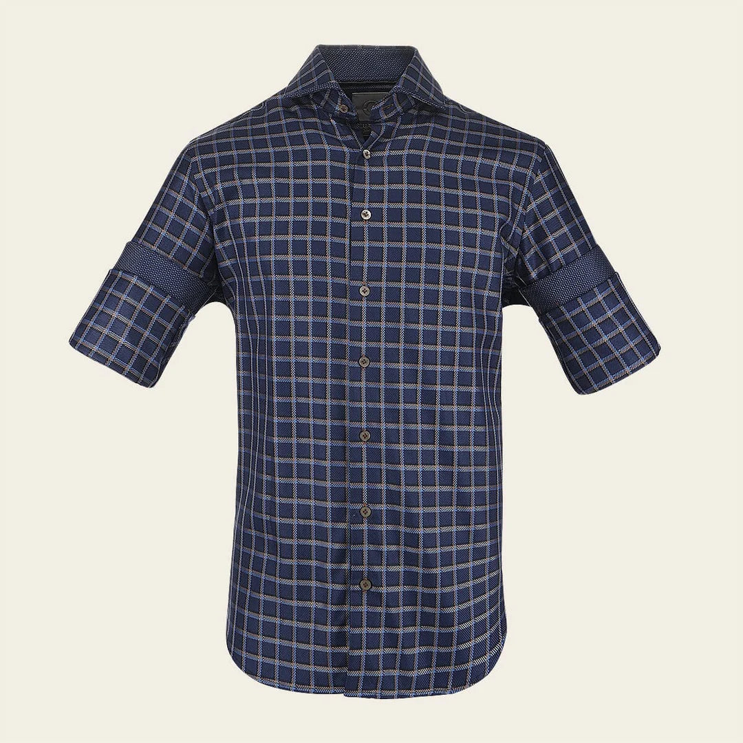 CM0S354 - Cuadra Signature navy fashion soft cotton abstract shirt for men
