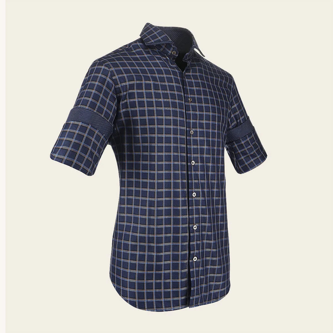 CM0S354 - Cuadra Signature navy fashion soft cotton abstract shirt for men