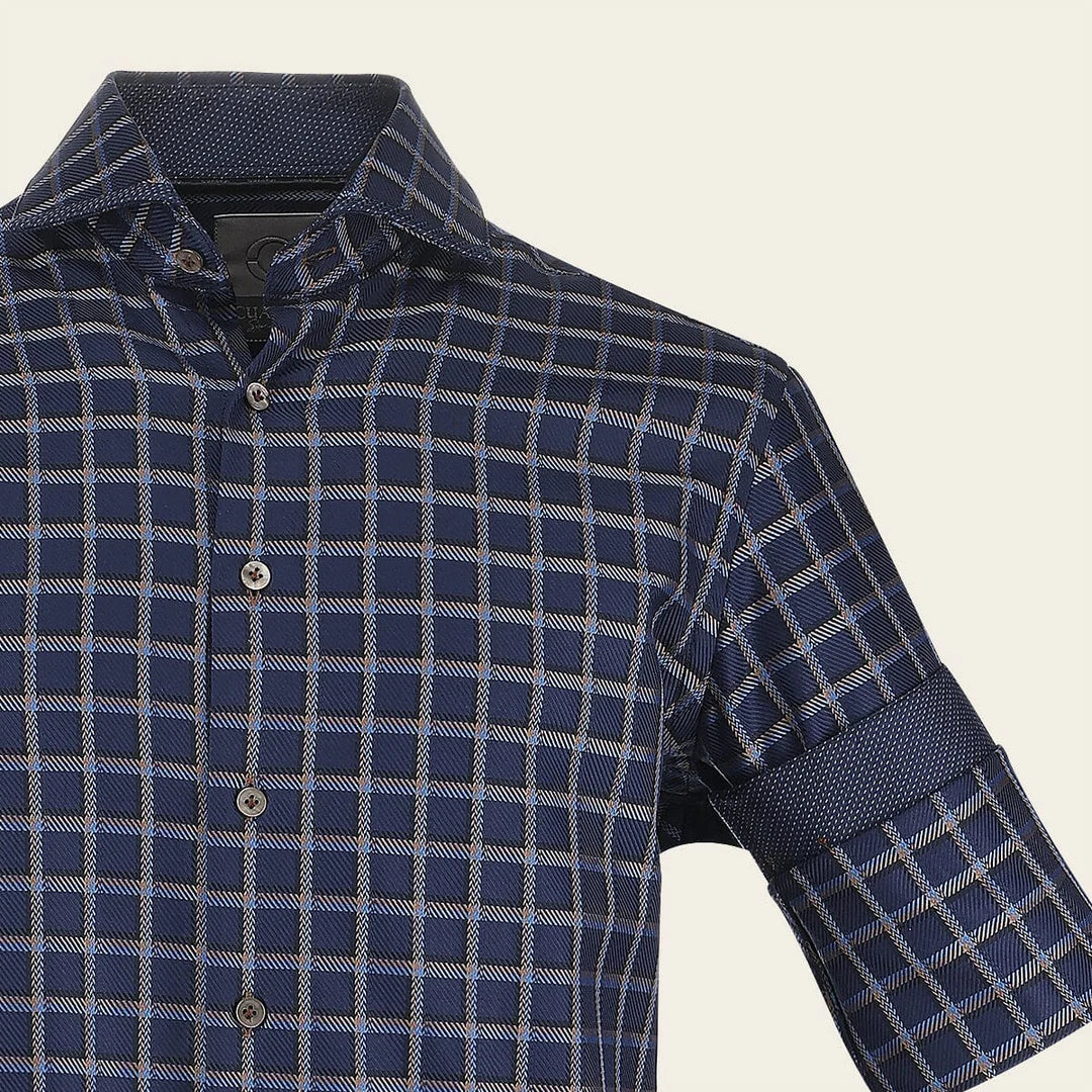 CM0S354 - Cuadra Signature navy fashion soft cotton abstract shirt for men