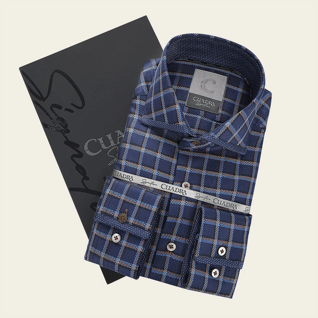 CM0S354 - Cuadra Signature navy fashion soft cotton abstract shirt for men