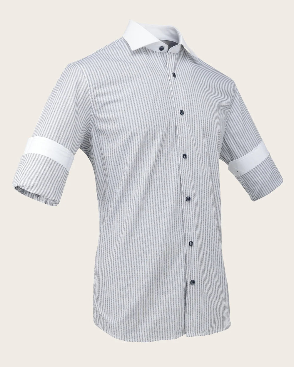 CM10104 - Cuadra navy stripe shirt with white contrast collar and cuffs for men