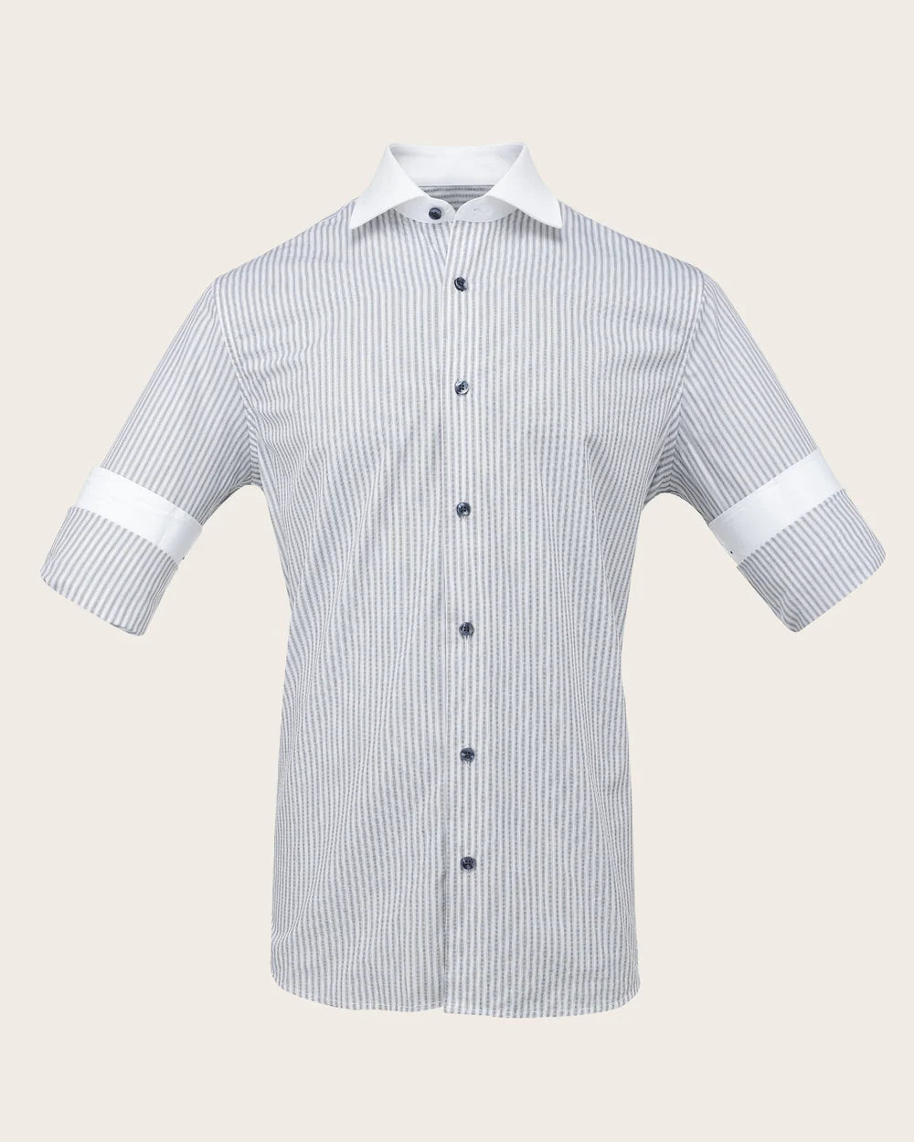 CM10104 - Cuadra navy stripe shirt with white contrast collar and cuffs for men