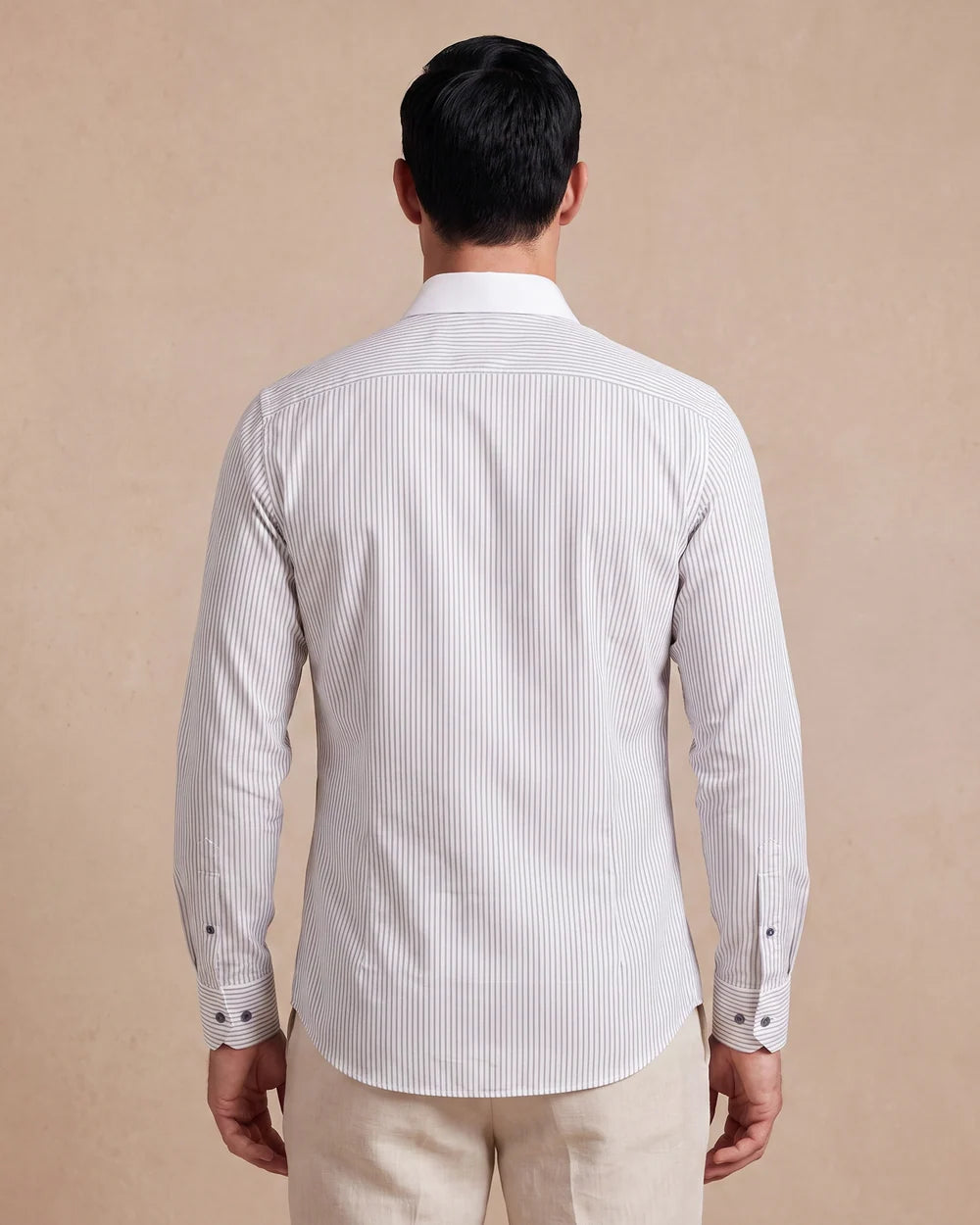 CM10104 - Cuadra navy stripe shirt with white contrast collar and cuffs for men