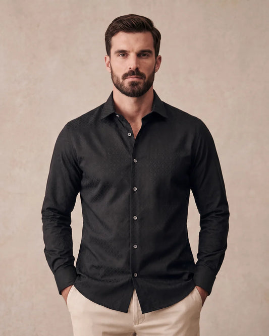 CM10812 - Cuadra Men's Black Tonal Jacquard Monogram Long Sleeve Shirt