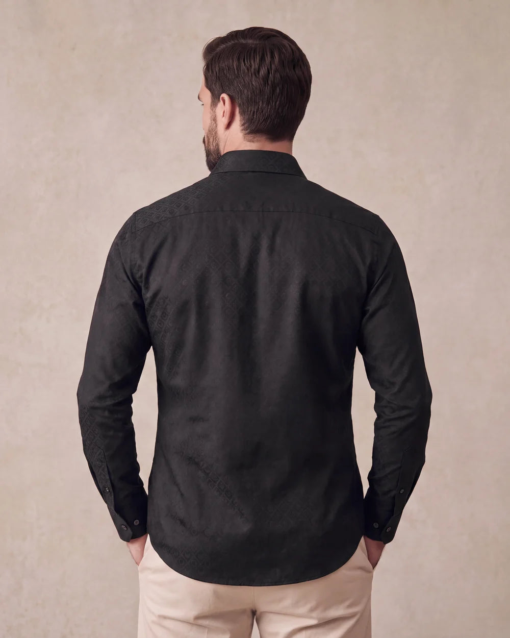CM10812 - Cuadra Men's Black Tonal Jacquard Monogram Long Sleeve Shirt