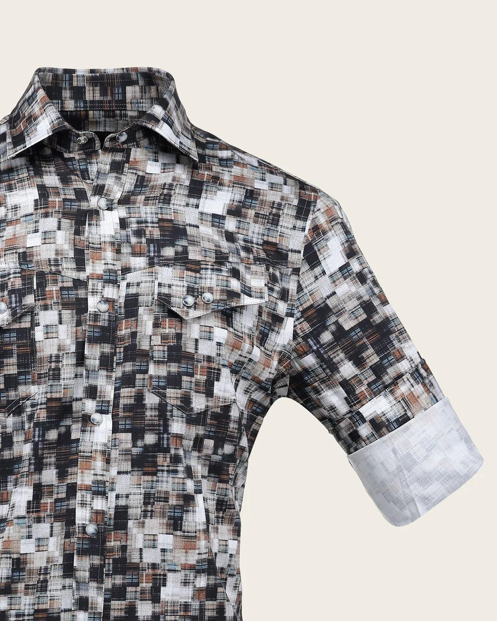 CMC0100 - Cuadra camel pixel print western snap shirt for men