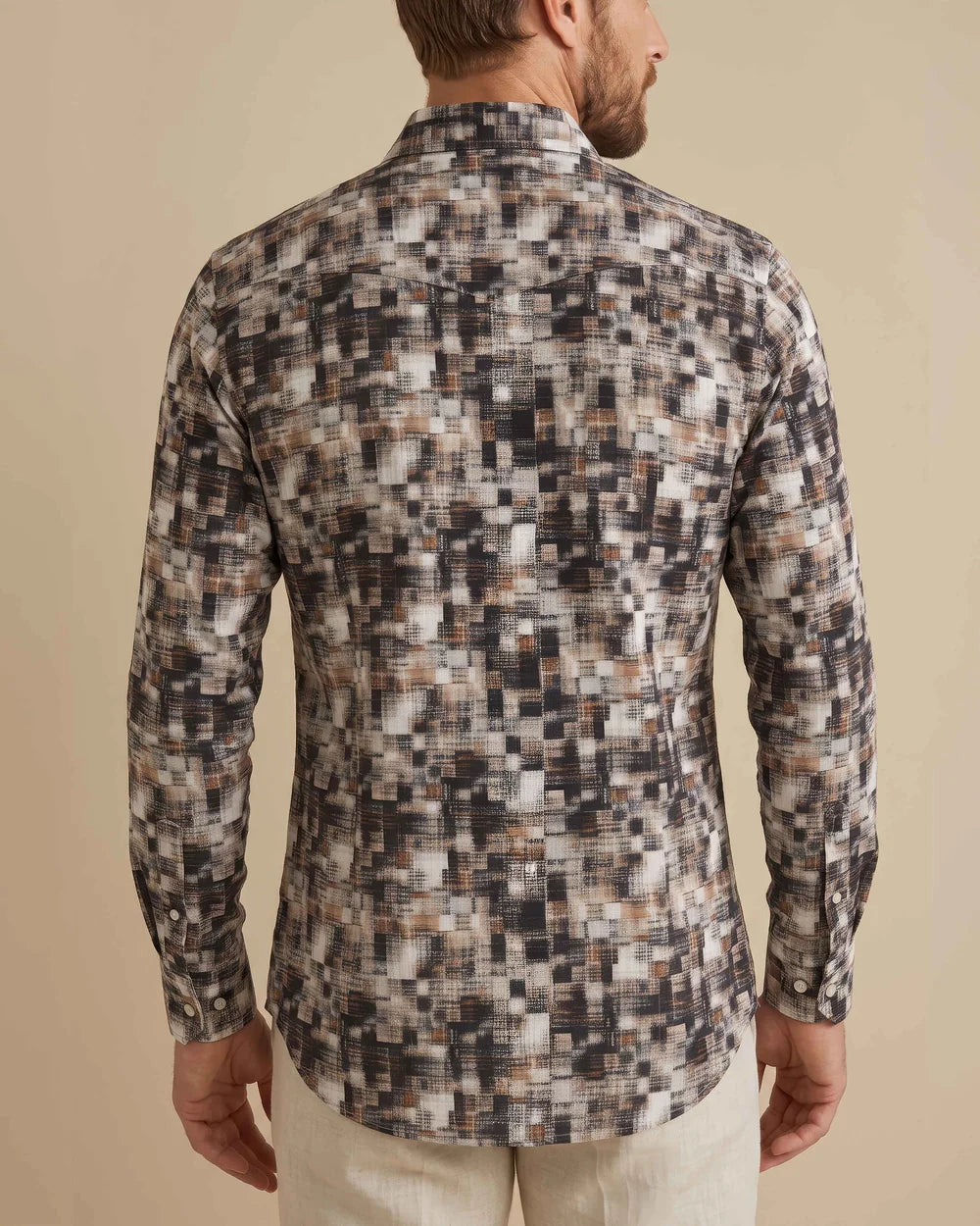 CMC0100 - Cuadra camel pixel print western snap shirt for men