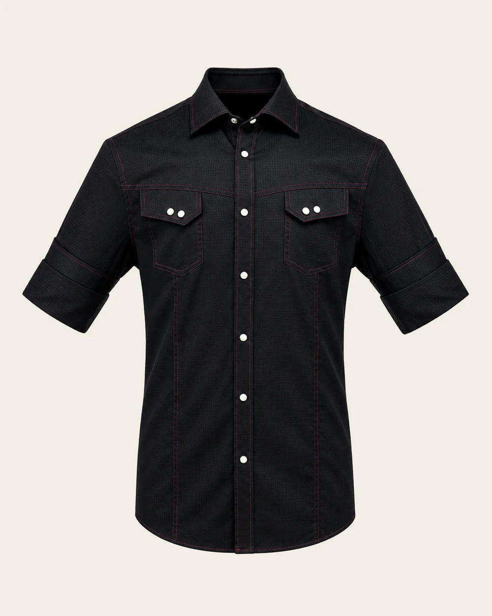 CMC0700 - Cuadra black western snap shirt with red contrast stitching for men