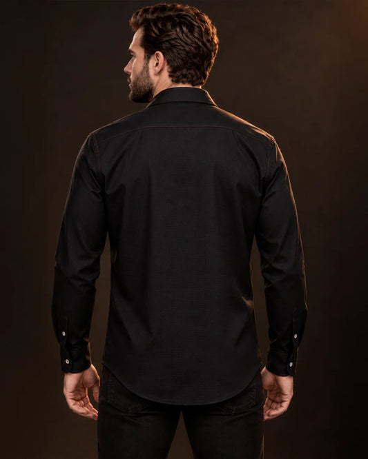 CMC0700 - Cuadra black western snap shirt with red contrast stitching for men