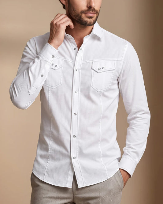 CMC0800 - Cuadra white textured western snap shirt for men