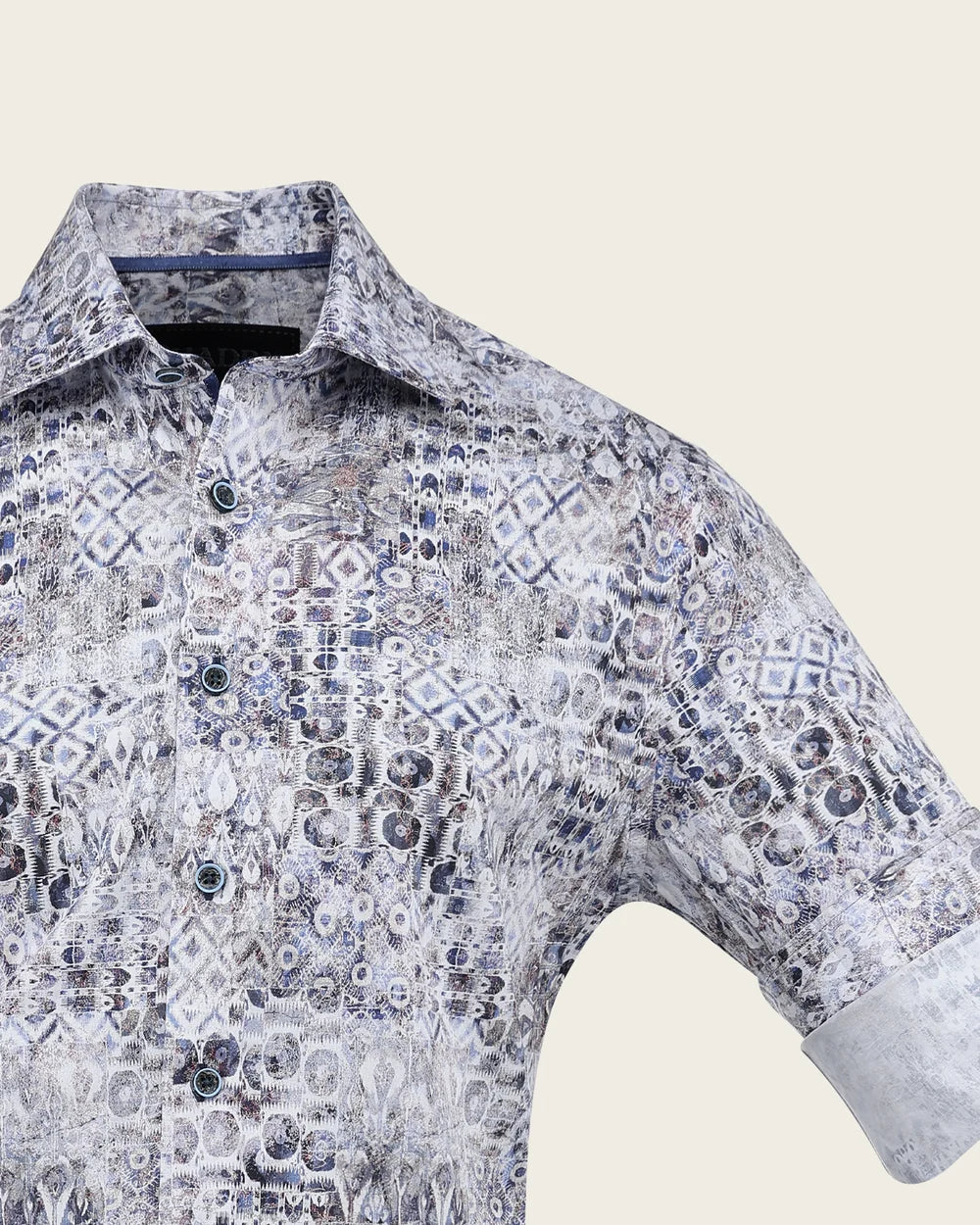 CMC1200 - Cuadra gray and navy mosaic print fashion shirt for men