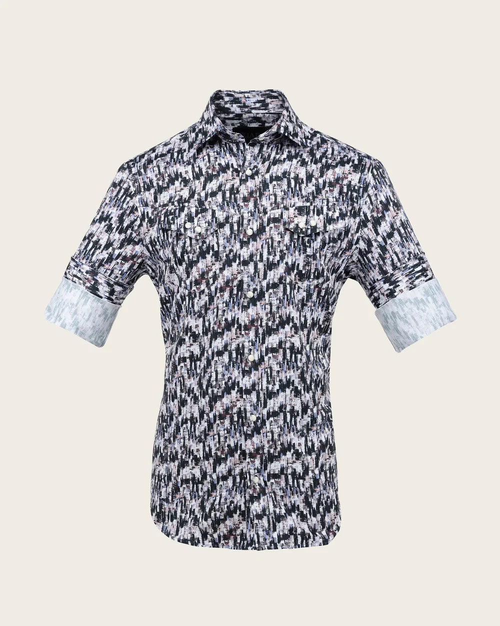 CMC1500 - Cuadra navy ikat brushstroke western snap shirt for men