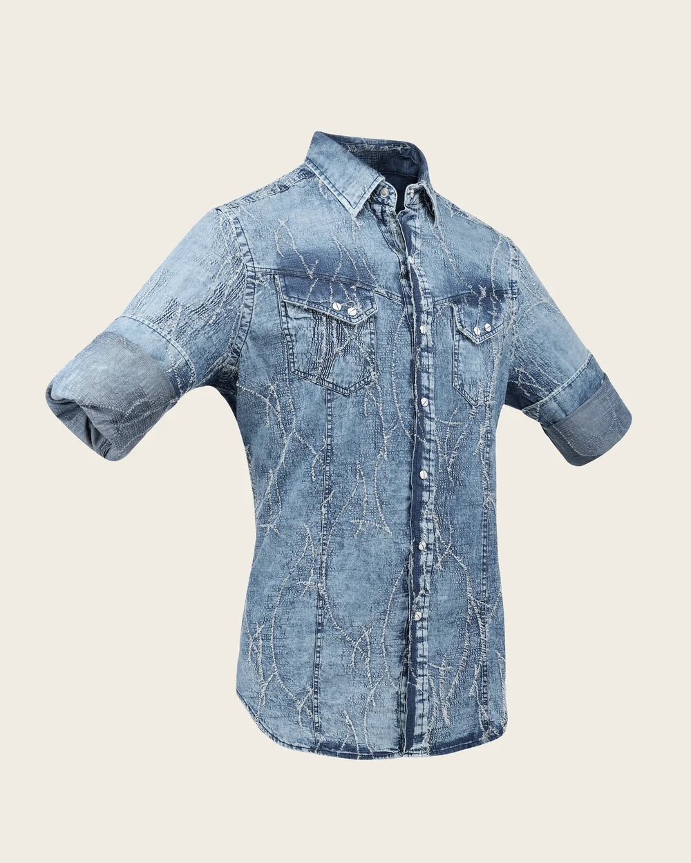 CMC2300 - Cuadra light blue acid wash denim western snap shirt for men