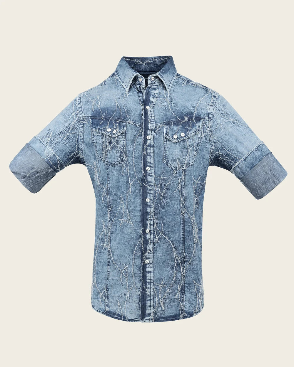 CMC2300 - Cuadra light blue acid wash denim western snap shirt for men