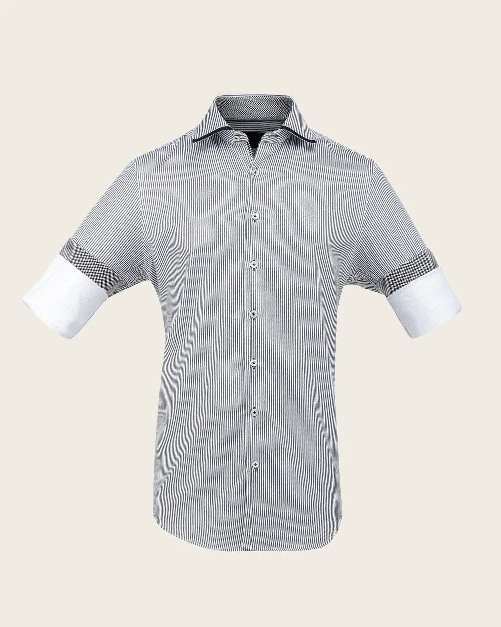 CMC2600 - Cuadra black pinstripe dress shirt with contrast piping for men
