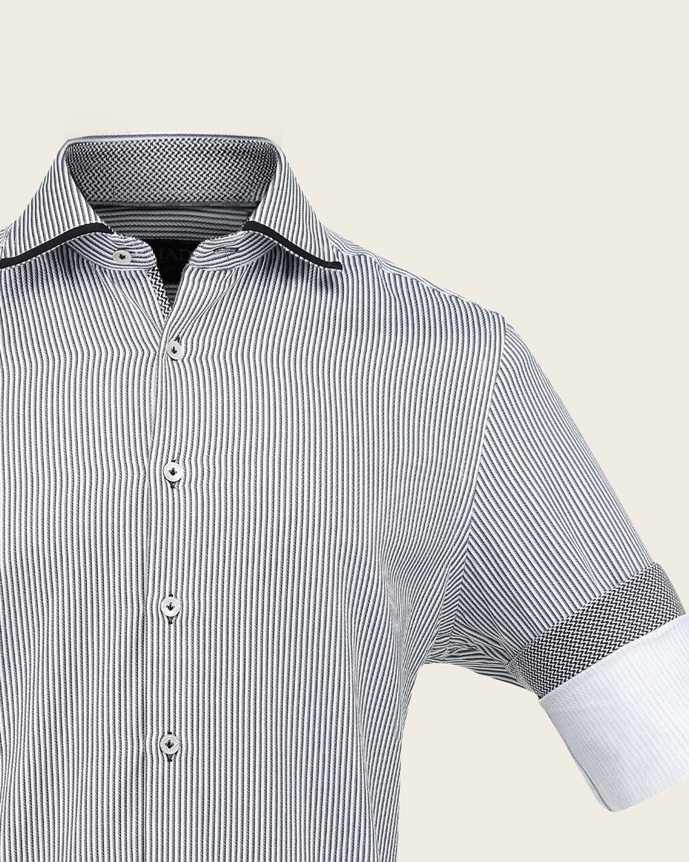 CMC2600 - Cuadra black pinstripe dress shirt with contrast piping for men