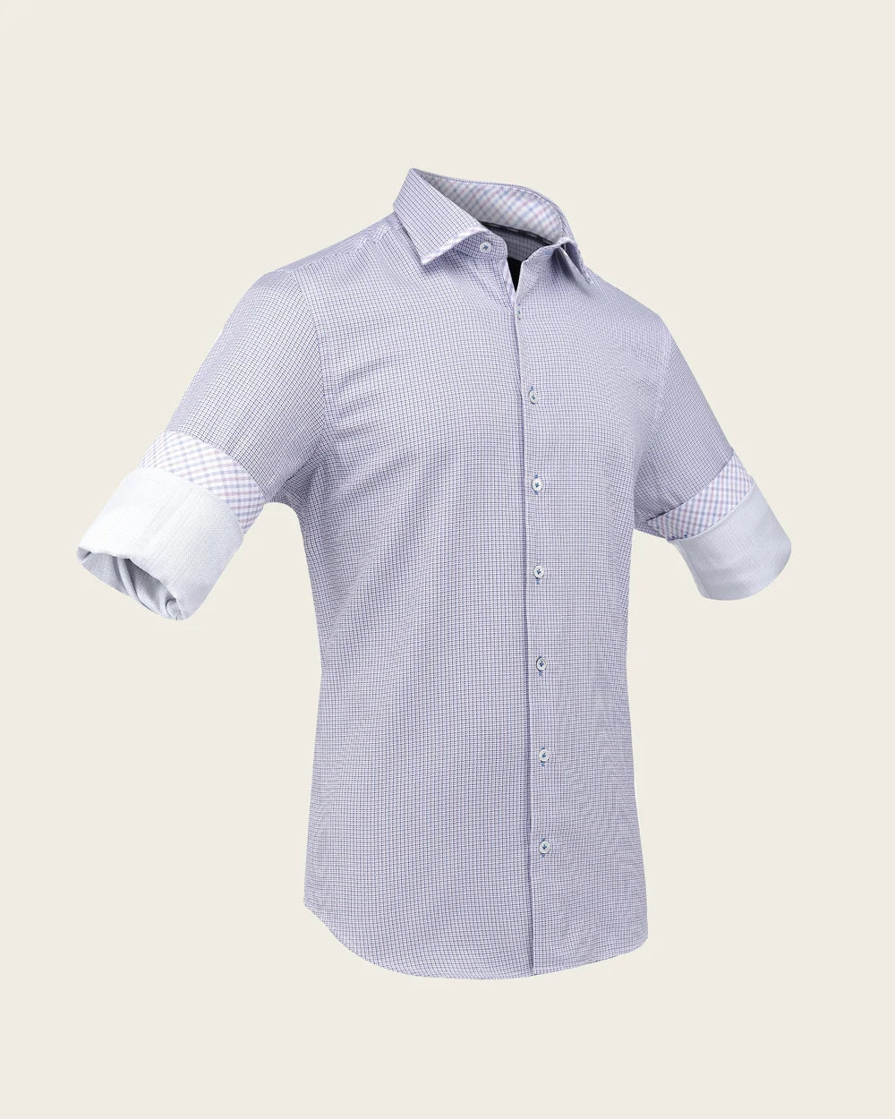 CMC2600 - Cuadra pink micro check button-up shirt with gingham contrast for men