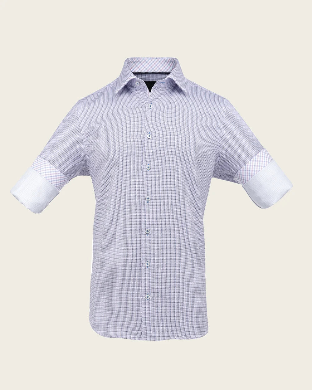 CMC2600 - Cuadra pink micro check button-up shirt with gingham contrast for men