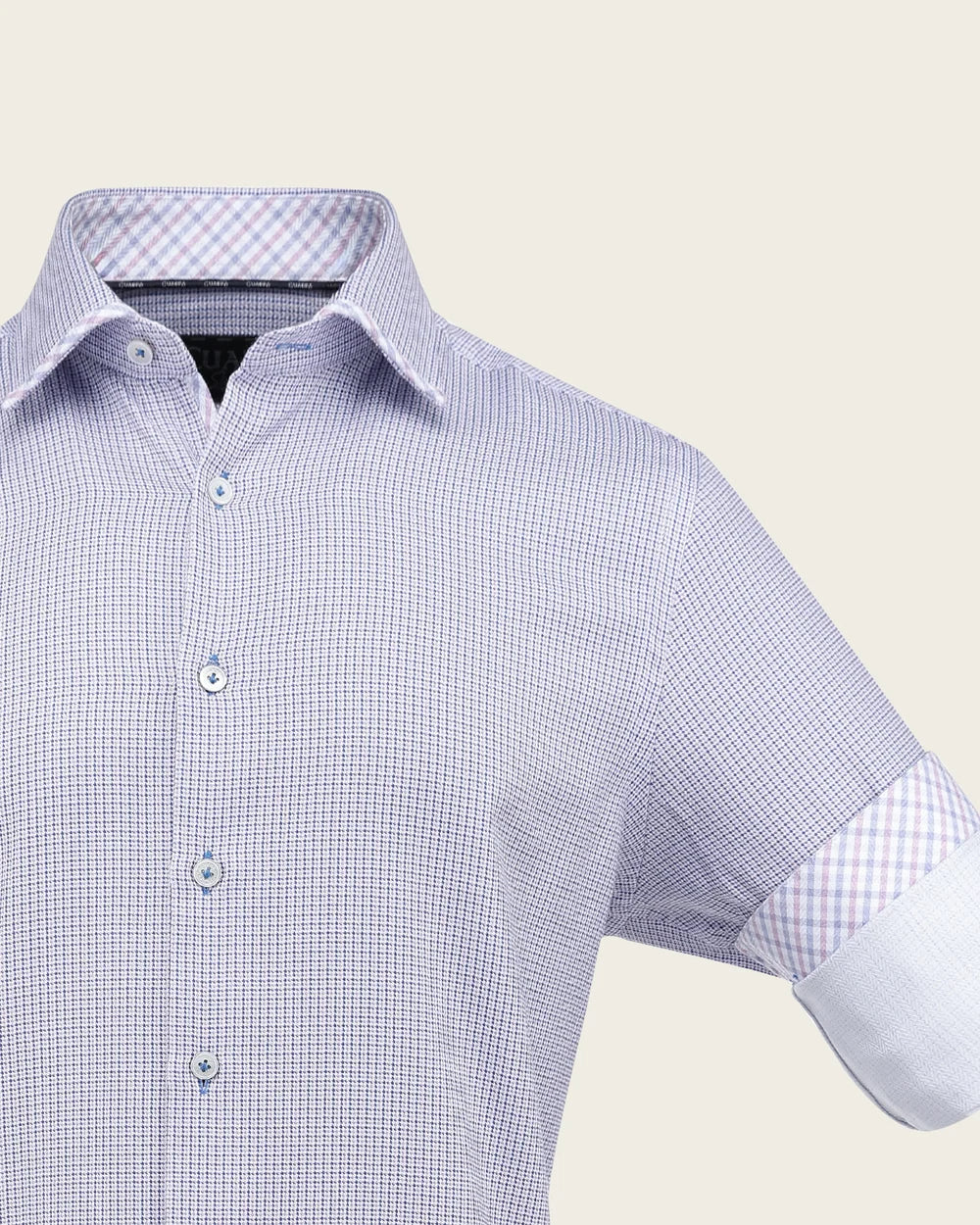 CMC2600 - Cuadra pink micro check button-up shirt with gingham contrast for men