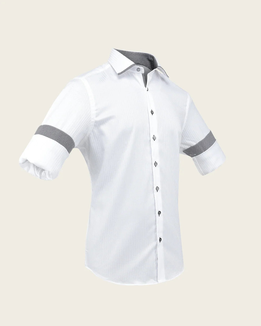 CMC3700 - Cuadra white tonal shadow stripe dress shirt with contrast trim for men